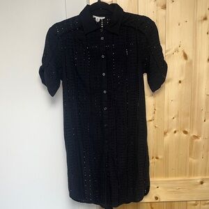 Allison NY Black Eyelet Button-Up Shirt Dress